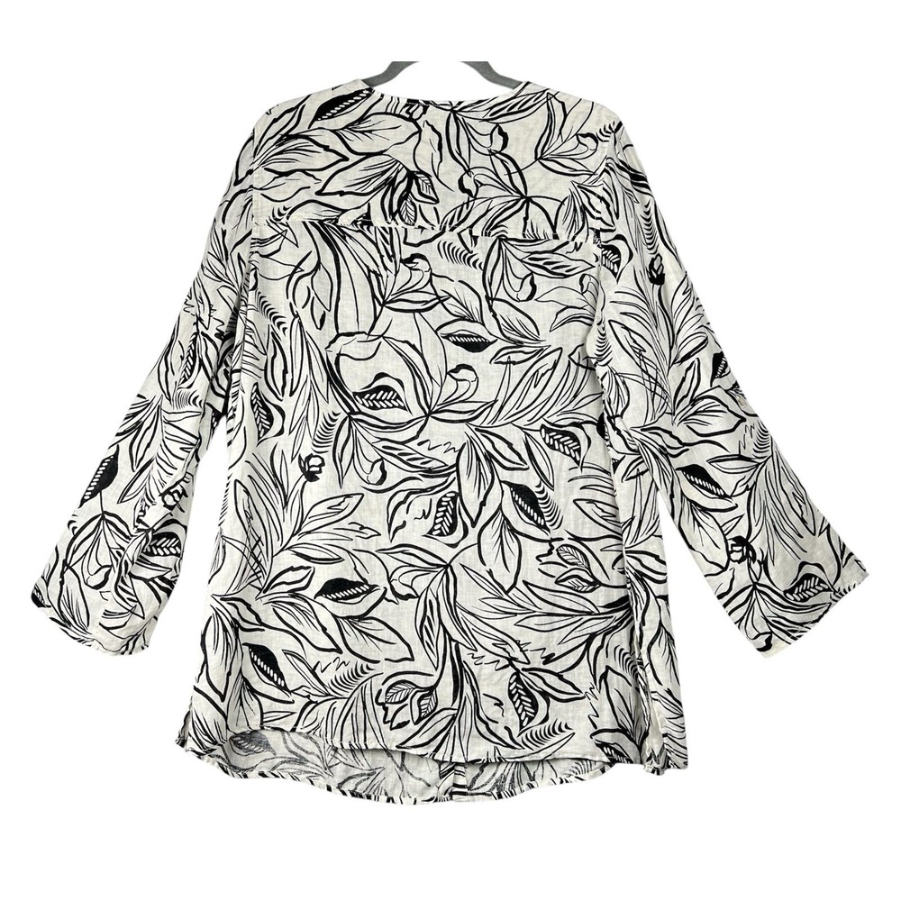 Christian Siriano Linen Top Womens Size 1X  Tab Roll Sleeves‎ Black & White Chic - Picture 4 of 12